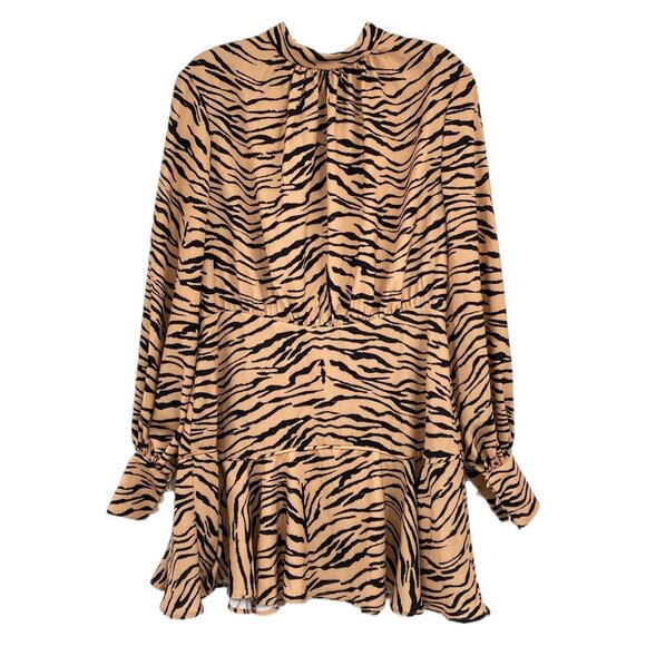 Finders Keepers Tan Black Tiger Print Mini Dress | Women's Size L - Picture 1 of 9